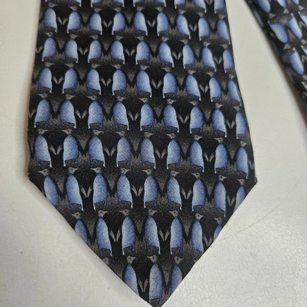 Endangered Species Tuxedo Penguin Silk Tie Blue‎ Grey Black Novelty ES 001-011